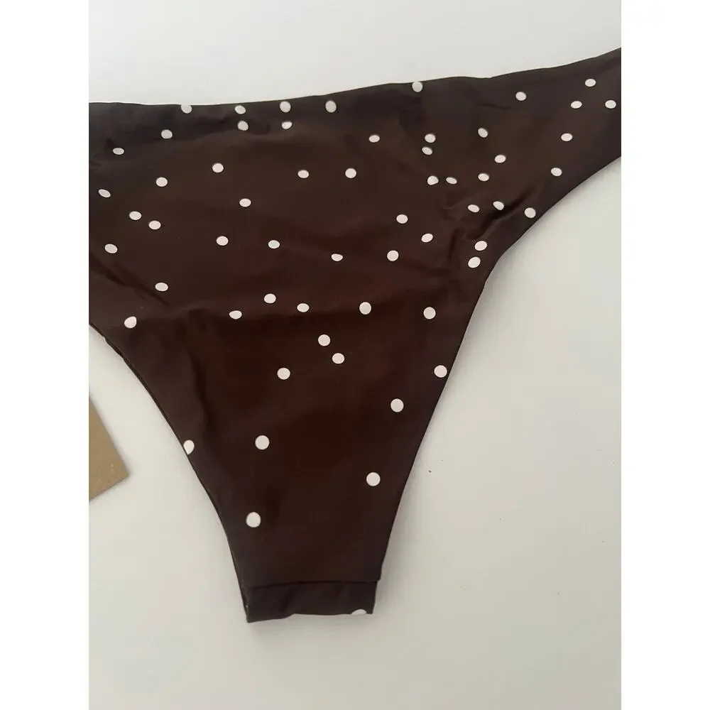NWT Free People Stone Fox Swim Womens Roca Bikini Bottom Terra Dot Brown/White L